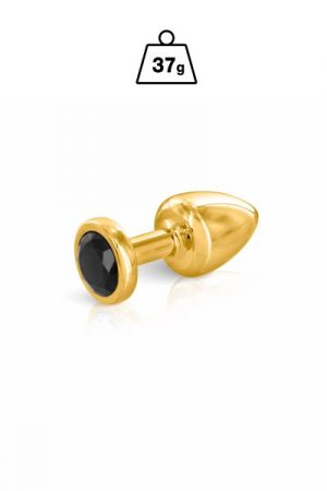 gold metal black Swarovski anal plug 37g small